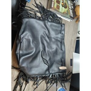 Victoria's Secret Black Fringe Drawstring Bucket Bag with Logo Accent for Women